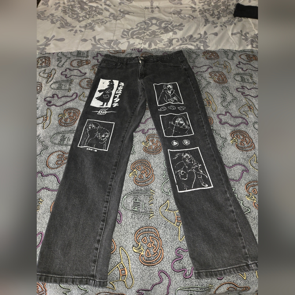 Naruto Hypland Denim Jeans 34 X 30 Sasuke  And Itachi Uchiha Black Dark Wash